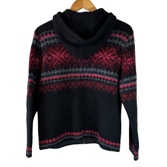 Kidka Drangi Hooded Zip Front Cardigan in Black/Multicolor Icelandic Wool Size M - Picture 4 of 5